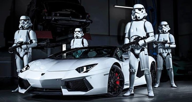 Lamborghini Aventador Roadster Guarded by Storm Troopers