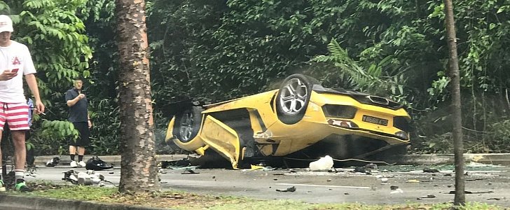 Lamborghini Aventador Singapore Rollover Crash
