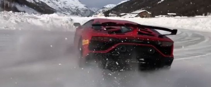 Lamborghini Aventador SVJ Drifting On Snow