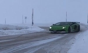 Lamborghini Aventador SVJ Drifting on Snowy Mountain Road Is Lit
