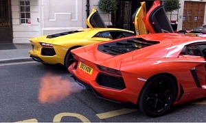 Lamborghini Aventador Twins: Flaming Rev Battle in London