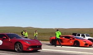 Lamborghini Aventador vs. Ferrari F12 1/2-Mile Drag Race Is Downright Brutal