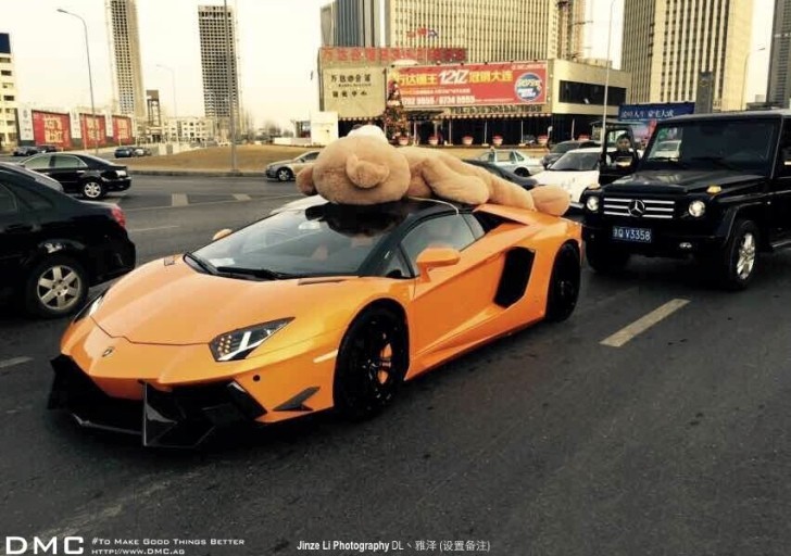 Lamborghini Aventador Wearing a Teddy Bear on Its Roof