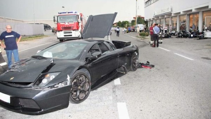 Lamborghini crashes into BMW Motorcycle dealer