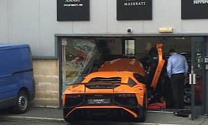 Lamborghini Crashes into Luxury Showroom, Takes Two Ferraris Down with It