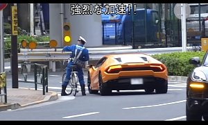 Japanese Patrol Officer On Bicycle Chases and Tickets Lamborghini Driver