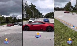 Lamborghini Huracan Acts Like a Mustang in Miami, Curb Puts an End to the 'Fun'