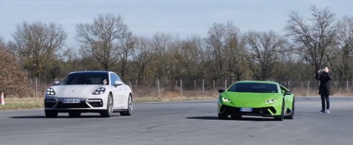 Lamborghini Huracan vs. Porsche Panamera Turbo S E-Hybrid Drag Race