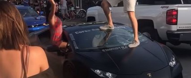 Lamborghini Huracan Driver Steps on Windshield to Show Off