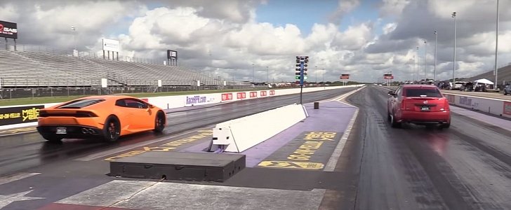 Lamborghini Huracan vs Cadillac CTS-V drag race
