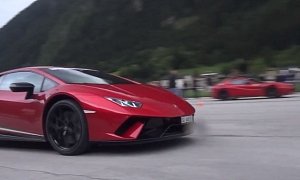 Lamborghini Huracan Performante Drag Races Ferrari F12 TDF, Shots Fired