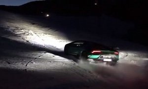 Lamborghini Huracan Performante Spyder Goes Up a Ski Slope, Makes a Mess