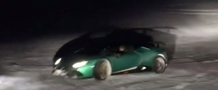 Lamborghini Huracan Performante Spyder Drifting on Ski Slope