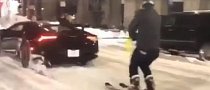 Lamborghini Huracan Performante Tows Skier in Boston Snowfall