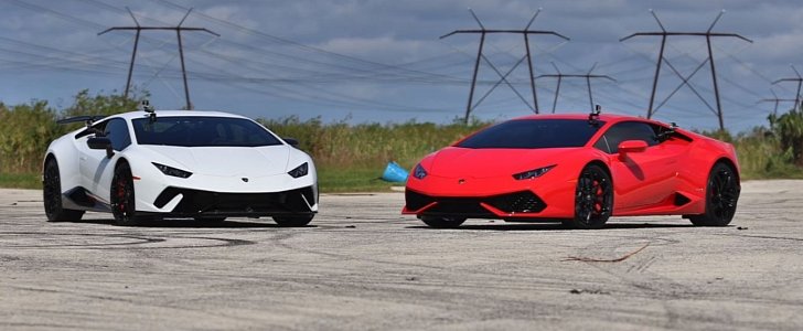 Lamborghini Huracan Performante vs. Standard Huracan Drag Race