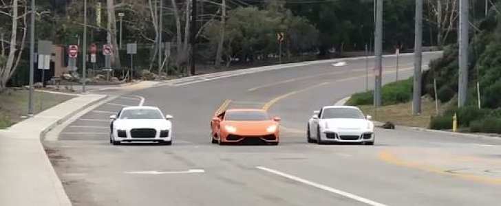 Lamborghini Huracan vs Porsche 911 GT3 vs Audi R8 street race