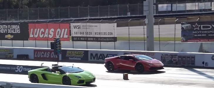 Lamborghini Huracan vs Lamborghini Aventador Rolling Drag Race