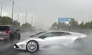 Lamborghini Murcielago Does the Crash-Dance in Wet Russian Traffic