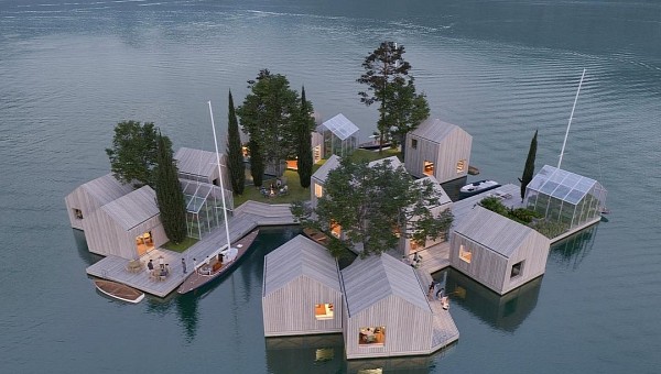 Land on Water project is based on flat-pack modules made of recycled plastic, could serve for future off-grid communities