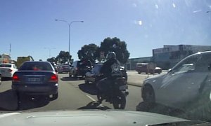 Lane Splitter T-Bones Car Turning Right in Traffic