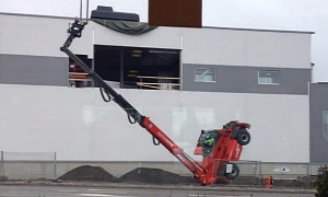 Large Forklift Topples Over in Sweden