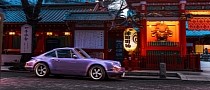 Lavender-Dressed 1991 Porsche 911 by Singer Casually Admires Japanese Landmarks