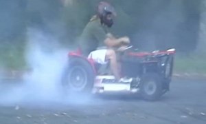 Lawn Mower Gets Rotary Power, Becomes Tire Shredder: Burnouts and Donuts