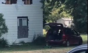 Lazy Owner Attaches Lawnmower to Minivan to Get the Job Done Faster