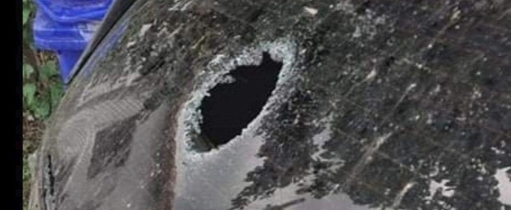 Rear window damaged by large hailstone in Bulgaria