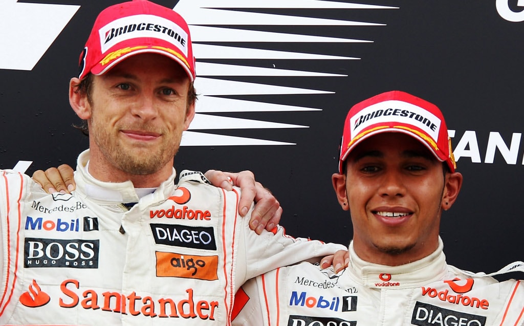 Jenson Button and Lewis Hamilton on the podium