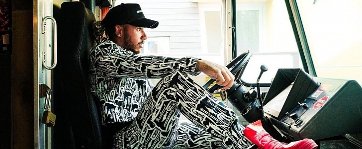 Lewis Hamilton poses as classic deliver van driver on Instagram
