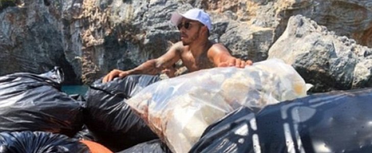 Lewis Hamilton cleans up beach in Mykonos, Greece