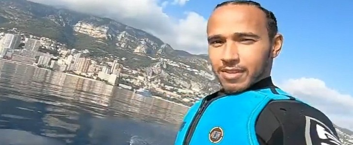 Lewis Hamilton on Electric Lift Surfboard