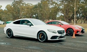Lexus RC F Drag Races Mercedes-AMG C63 S in Poor Conditions, Bus Length in Sight