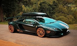 Liberty Walk Aventador Is Ready for Trippin' With Roof Box and Bronze Forgiatos