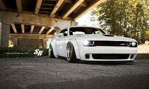 Liberty Walk Challenger Hellcat on PUR Wheels And Air Suspension