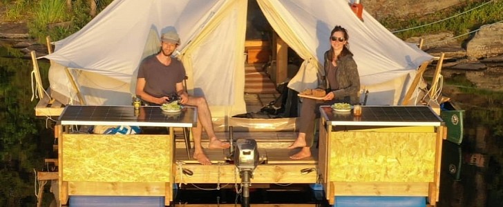 Life in a Tent on a Hand-Built Raft Is the Definition of Downsizing, Floating Off-Grid