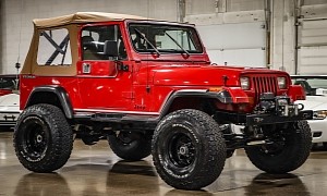 Lifted 1990 Jeep Wrangler (YJ) Looks Pretty Yet Cheap in 350ci, V8-Swapped Red