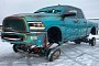 Lifted Dodge Ram on Tiny Car Wheels Can't Be Unseen, Does Snow Burnouts