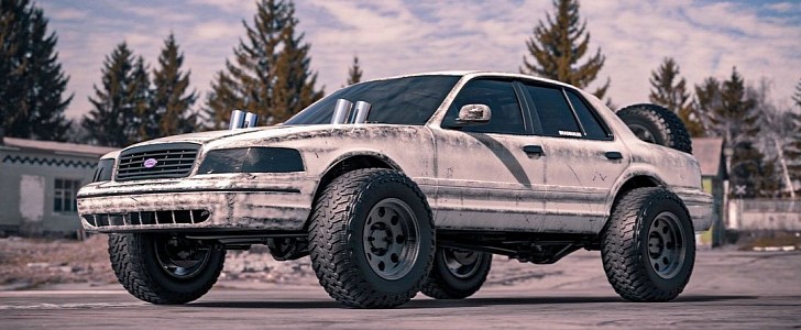 Lifted Ford Crown Victoria riding on solid axles for the Fourth of July by bradbuilds on Instagram