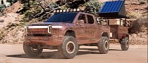 Lifted Rivian R1T Looks Virtually Ready for Moab With Matching, Sun-Sipping Trailer