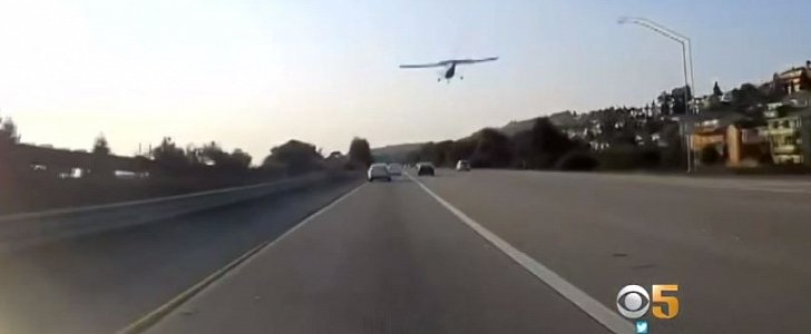 Plane makes emergency landing on busy freeway, with zero damage and casualties