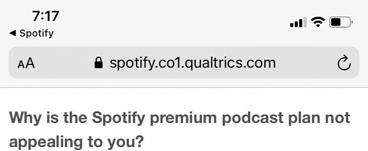 Spotify survey screenshot