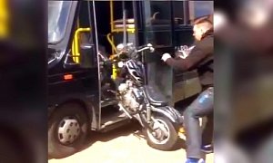 Loading a Motorbike on a Bus This Way Is Painfully Stupid