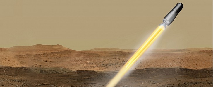 Illustration of NASA's MAV being launched from the surface of the Red Planet