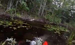 Lolrider Crashes Silly into Pond, Pinned under Bike
