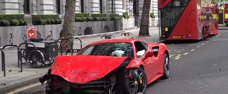 Ferrari 488 GTB crashes into double-decker in London, presumably with rapper Swarmz at the wheel