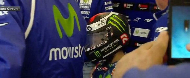 Lorenzo has a figgy visor after the Silverstone race