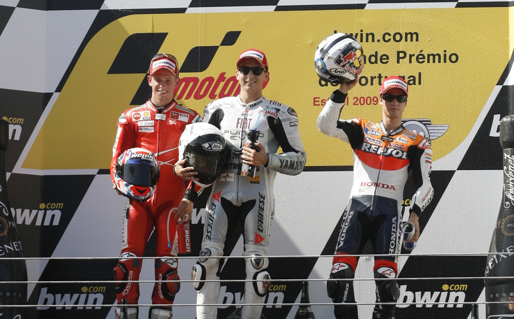 Estoril podium: Lorenzo, Stoner and Pedrosa