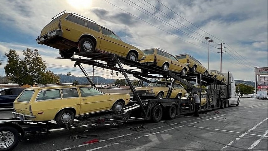 collection of yellow Ford Pinto wagons